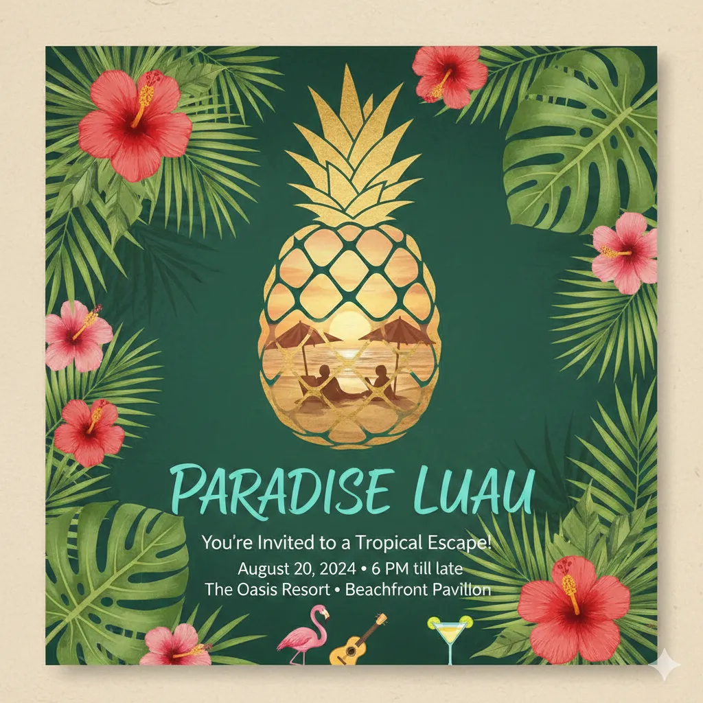 Tropical themed event invitation