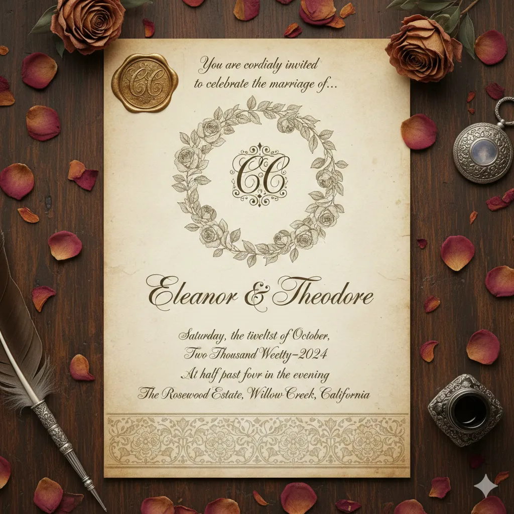 Classic vintage style wedding invitation